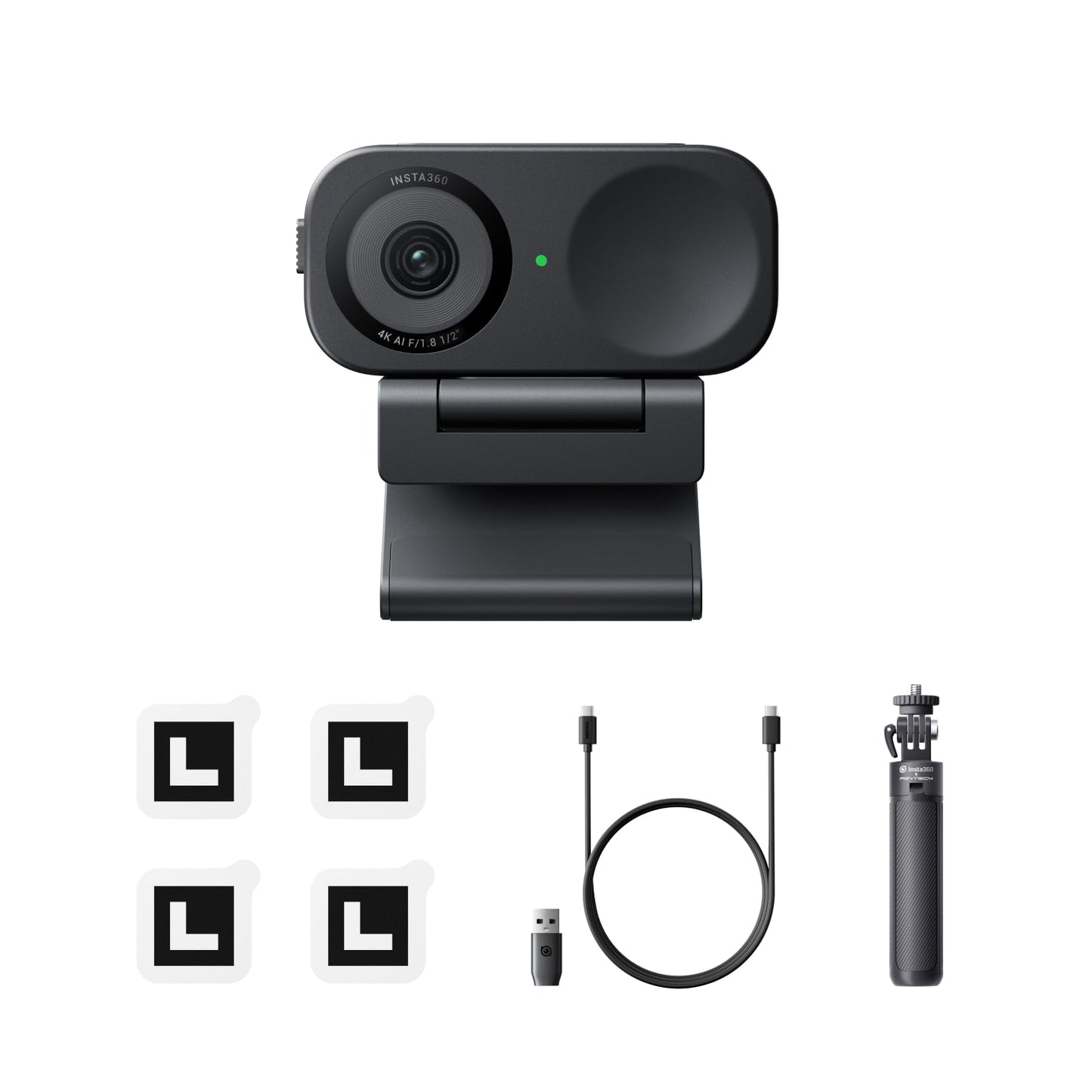 Insta360 Link 2C Standard Bundle Arctic White - 4K Webcam for PC/Mac, 1/2" Sensor, Auto Framing, HDR, AI Noise-Canceling Mic, Gesture Control for Streaming