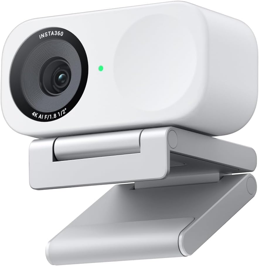 Insta360 Link 2C Standard Bundle Arctic White - 4K Webcam for PC/Mac, 1/2" Sensor, Auto Framing, HDR, AI Noise-Canceling Mic, Gesture Control for Streaming