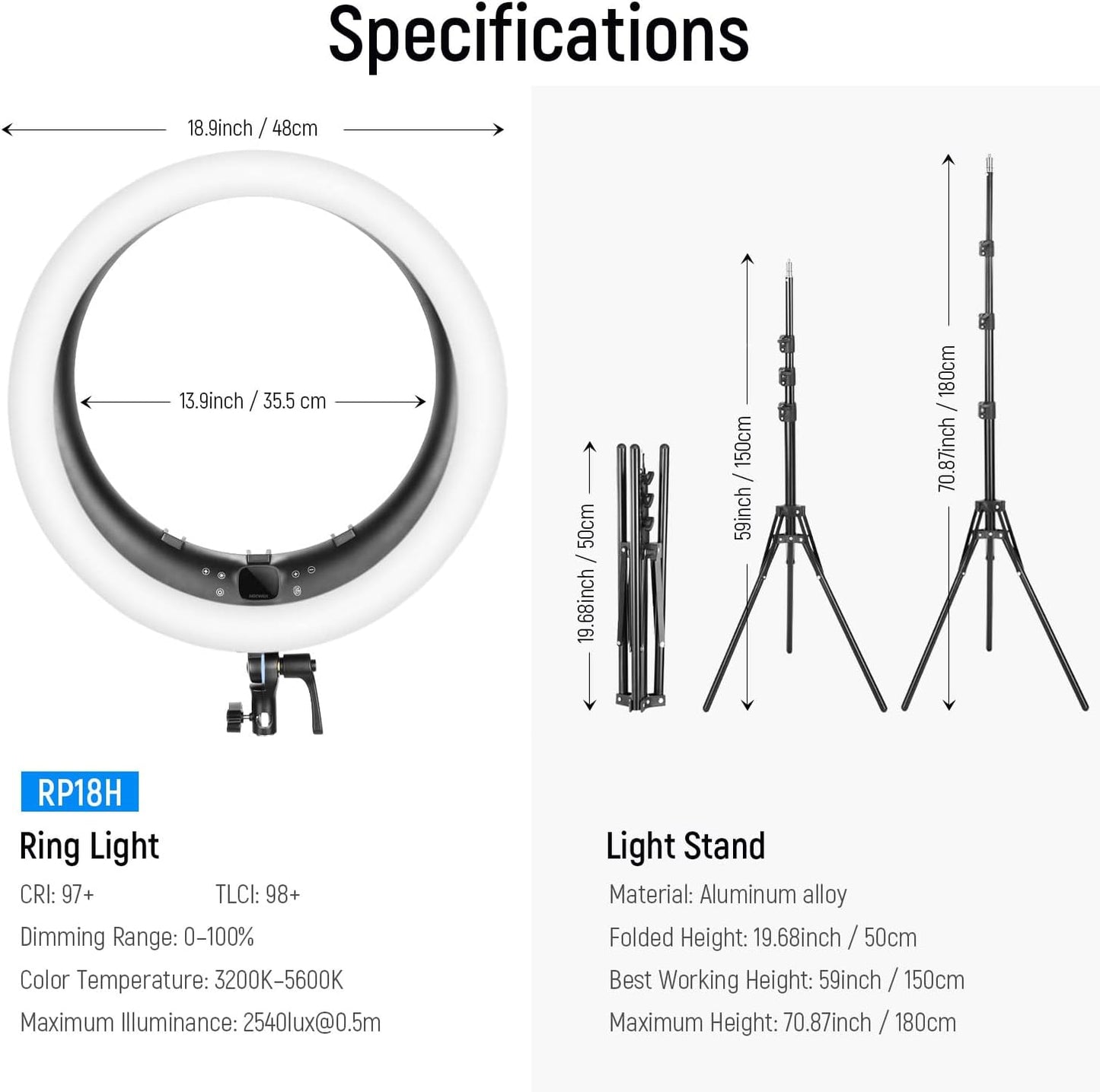 NEEWER Ring Light RP19H 19 inch with Tripod Stand 3 Phone Holders Compatible with iPhone, Upgraded 2.4G Touch Control Ringlight for Video Recording Streaming Home Office Zoom Selfie Makeup Lighting