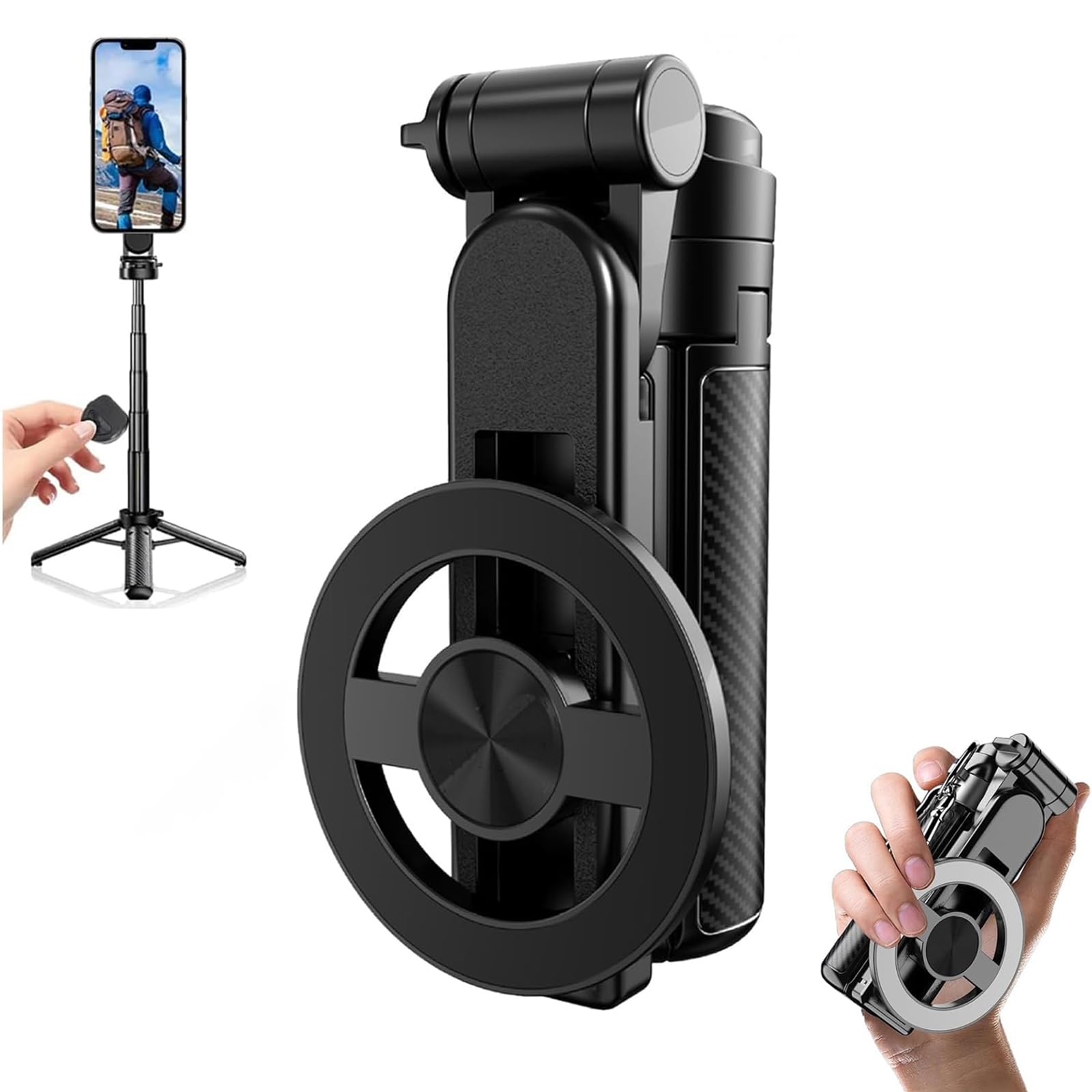 Magnetic Phone Tripod Stand, Portable Selfie Stick Tripod Magic Clip & N52 Magnet, Universal Clip Mount for iPhone & Android, 360° Adjustable for Vlog, Travel, Car, Desktop Use (Silver)