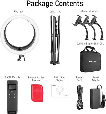 NEEWER Ring Light RP19H 19 inch with Tripod Stand 3 Phone Holders Compatible with iPhone, Upgraded 2.4G Touch Control Ringlight for Video Recording Streaming Home Office Zoom Selfie Makeup Lighting