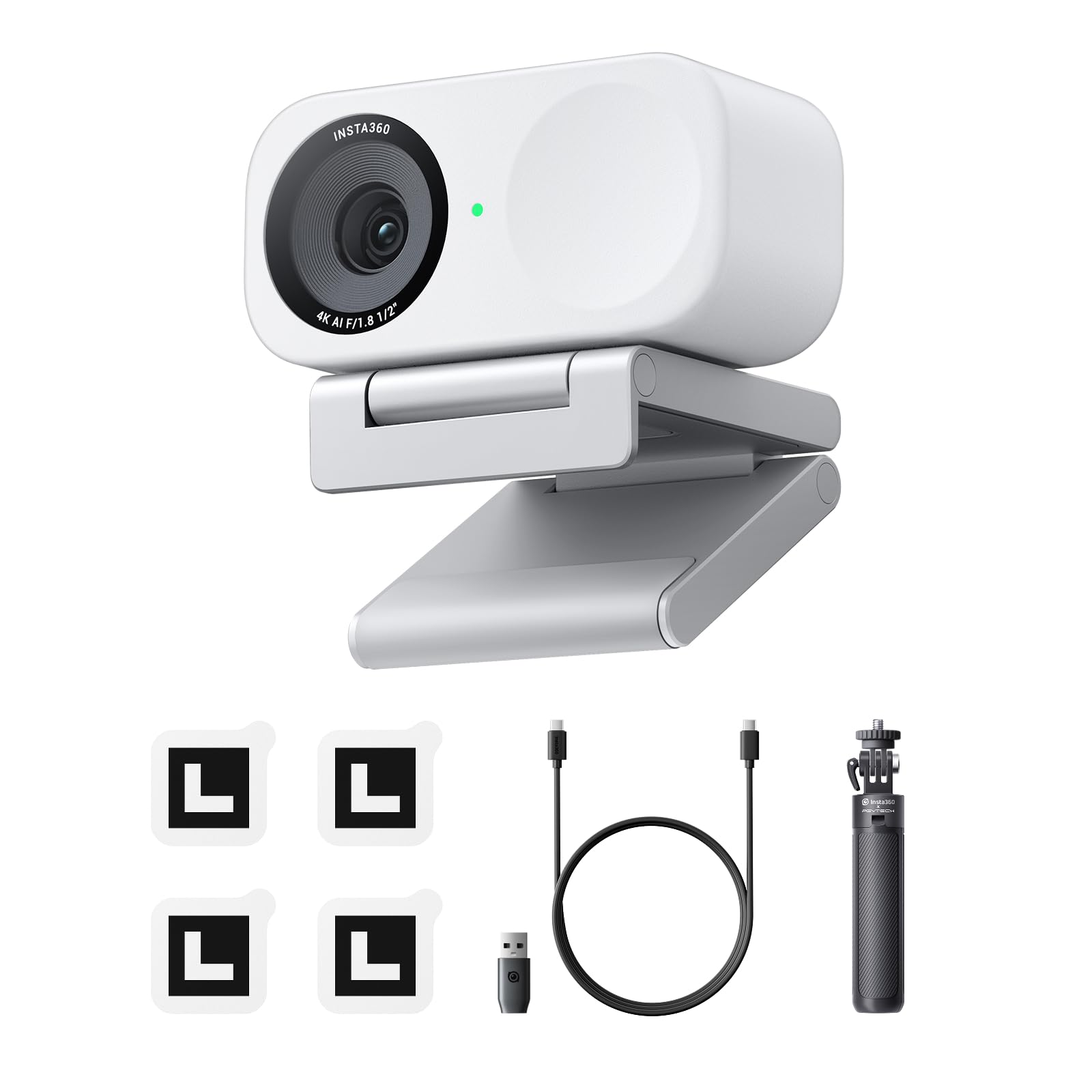 Insta360 Link 2C Standard Bundle Arctic White - 4K Webcam for PC/Mac, 1/2" Sensor, Auto Framing, HDR, AI Noise-Canceling Mic, Gesture Control for Streaming