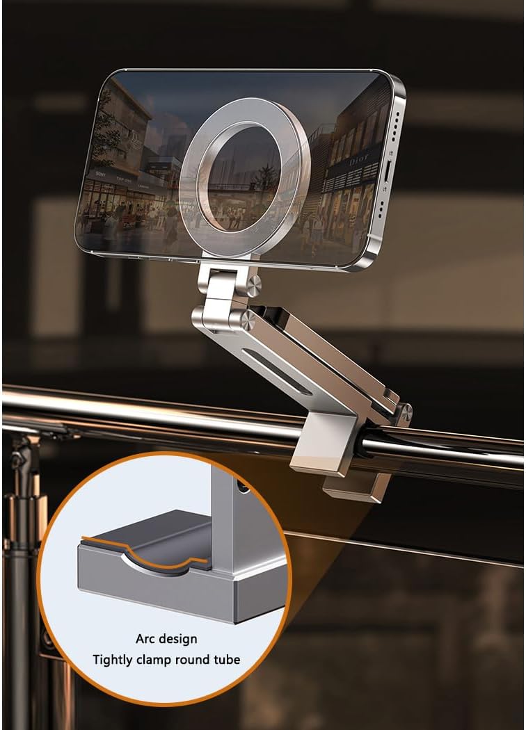 Magnetic Phone Tripod Stand, Portable Selfie Stick Tripod Magic Clip & N52 Magnet, Universal Clip Mount for iPhone & Android, 360° Adjustable for Vlog, Travel, Car, Desktop Use (Silver)