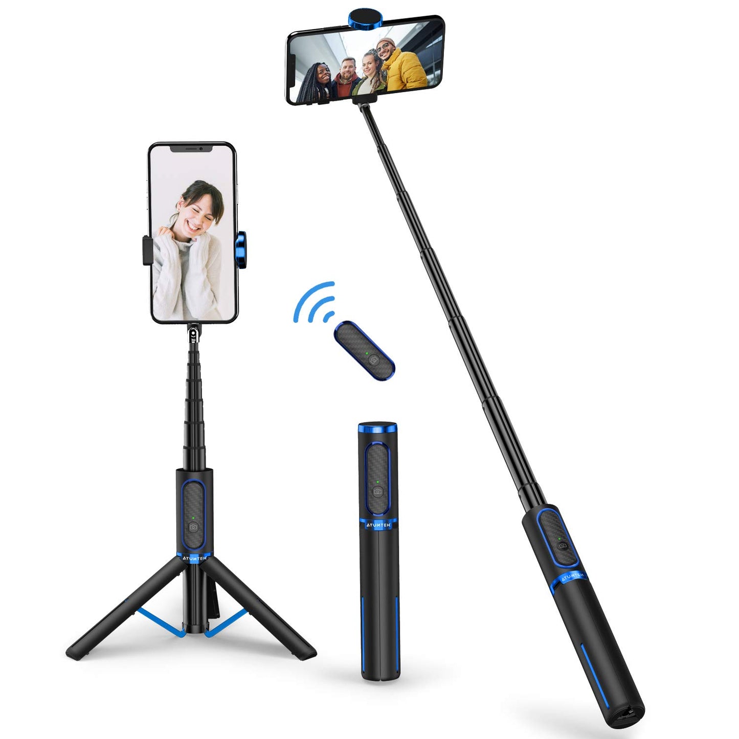 ATUMTEK Bluetooth Selfie Stick Tripod, 80CM Mini Extendable 3 in 1 Aluminum Selfie Stick with Wireless Remote Tripod Stand 270° Rotation for iPhone 11/11 Pro/XS Max/XS/XR/X/8/7, Samsung and Smartphone
