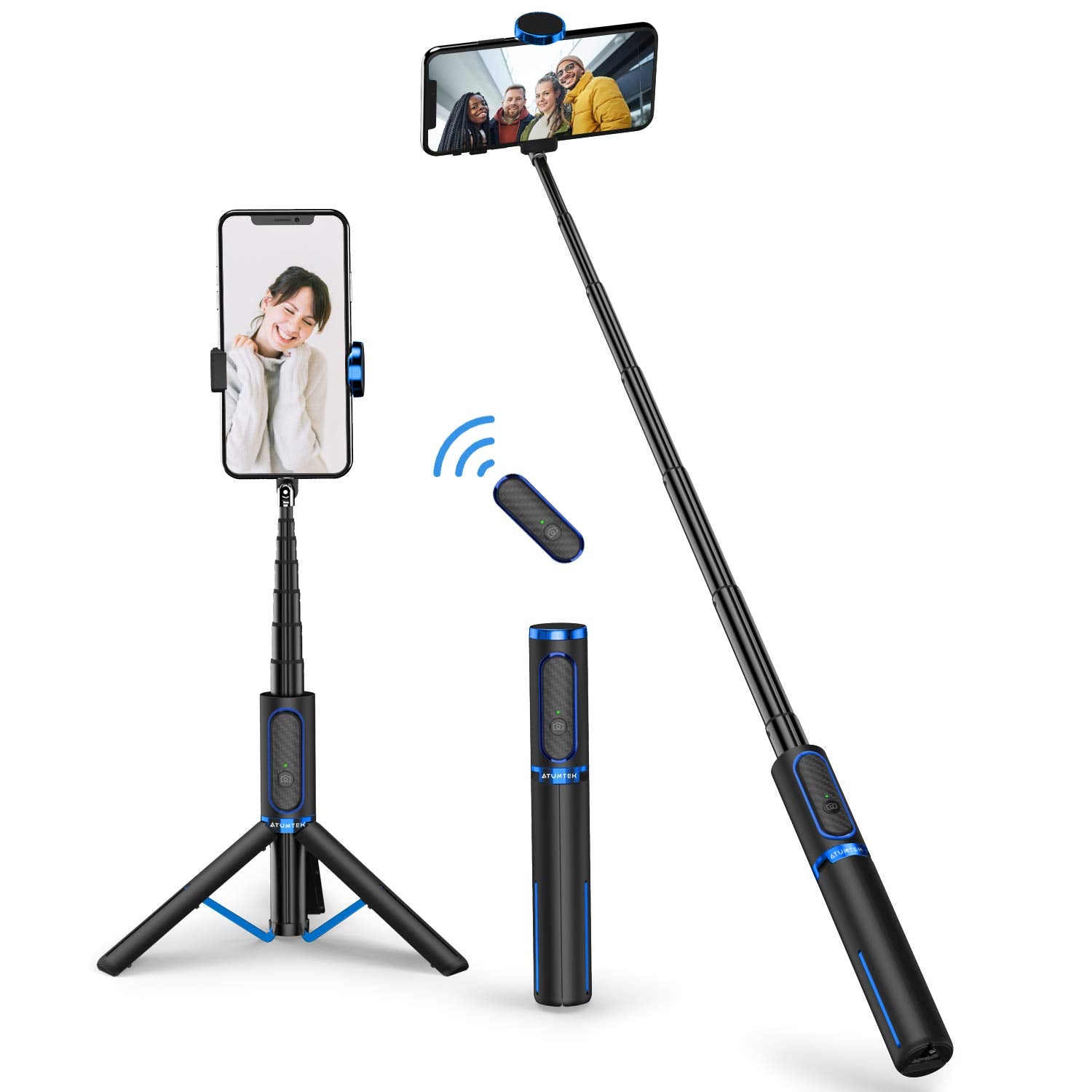 ATUMTEK Bluetooth Selfie Stick Tripod, 80CM Mini Extendable 3 in 1 Aluminum Selfie Stick with Wireless Remote Tripod Stand 270° Rotation for iPhone 11/11 Pro/XS Max/XS/XR/X/8/7, Samsung and Smartphone