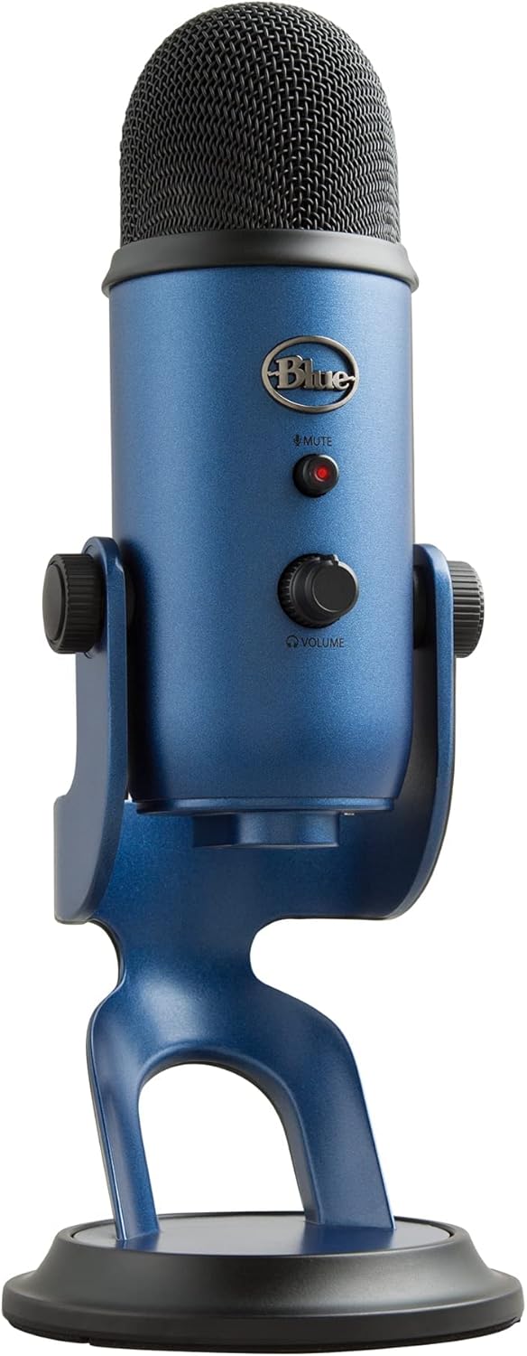 Logitech for Creators Blue Yeti USB Microphone for Recording, Streaming, Gaming, Podcasting on PC and Mac, Condenser Mic for Laptop or Computer with Blue VO!CE Effects, Adjustable Stand - Blue