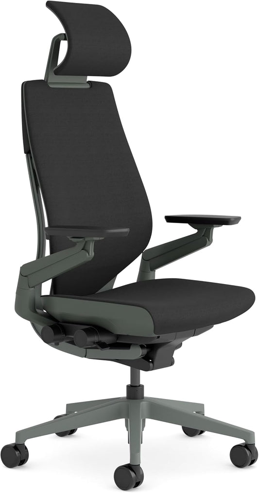Steelcase Gesture Ergonomic Office Chair With 360° Armrests, 3D Live Back Lumbar Support, Adjustable Headrest Black; Made in Europe, 66 x 62.5 x 107