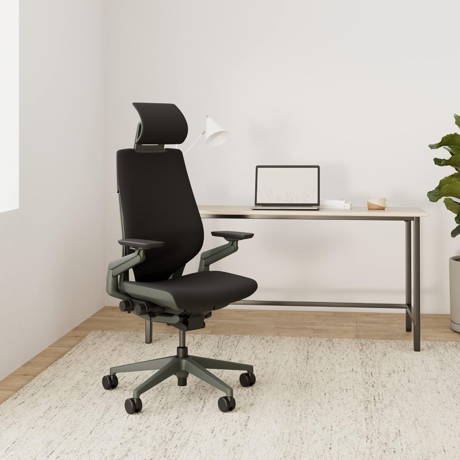 Steelcase Gesture Ergonomic Office Chair With 360° Armrests, 3D Live Back Lumbar Support, Adjustable Headrest Black; Made in Europe, 66 x 62.5 x 107