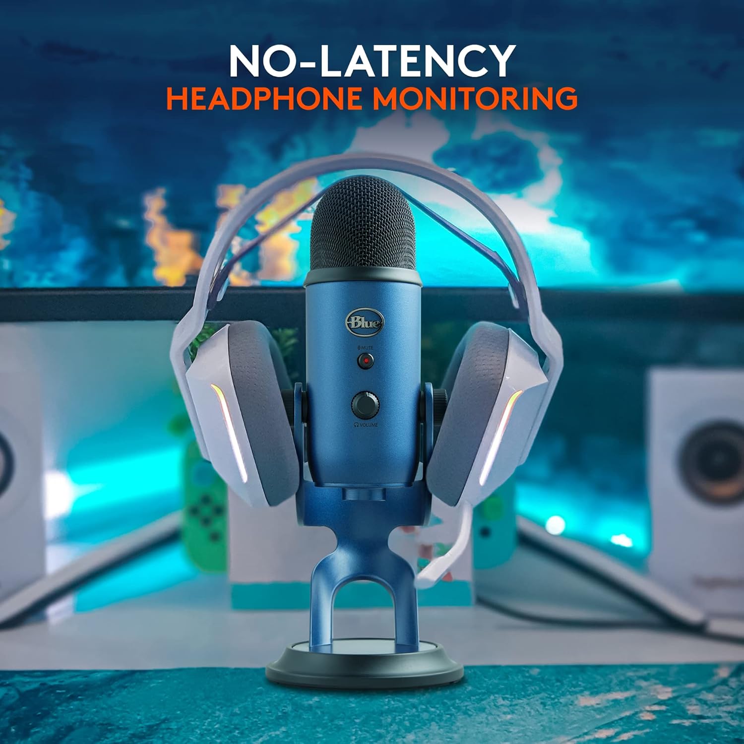 Logitech for Creators Blue Yeti USB Microphone for Recording, Streaming, Gaming, Podcasting on PC and Mac, Condenser Mic for Laptop or Computer with Blue VO!CE Effects, Adjustable Stand - Blue