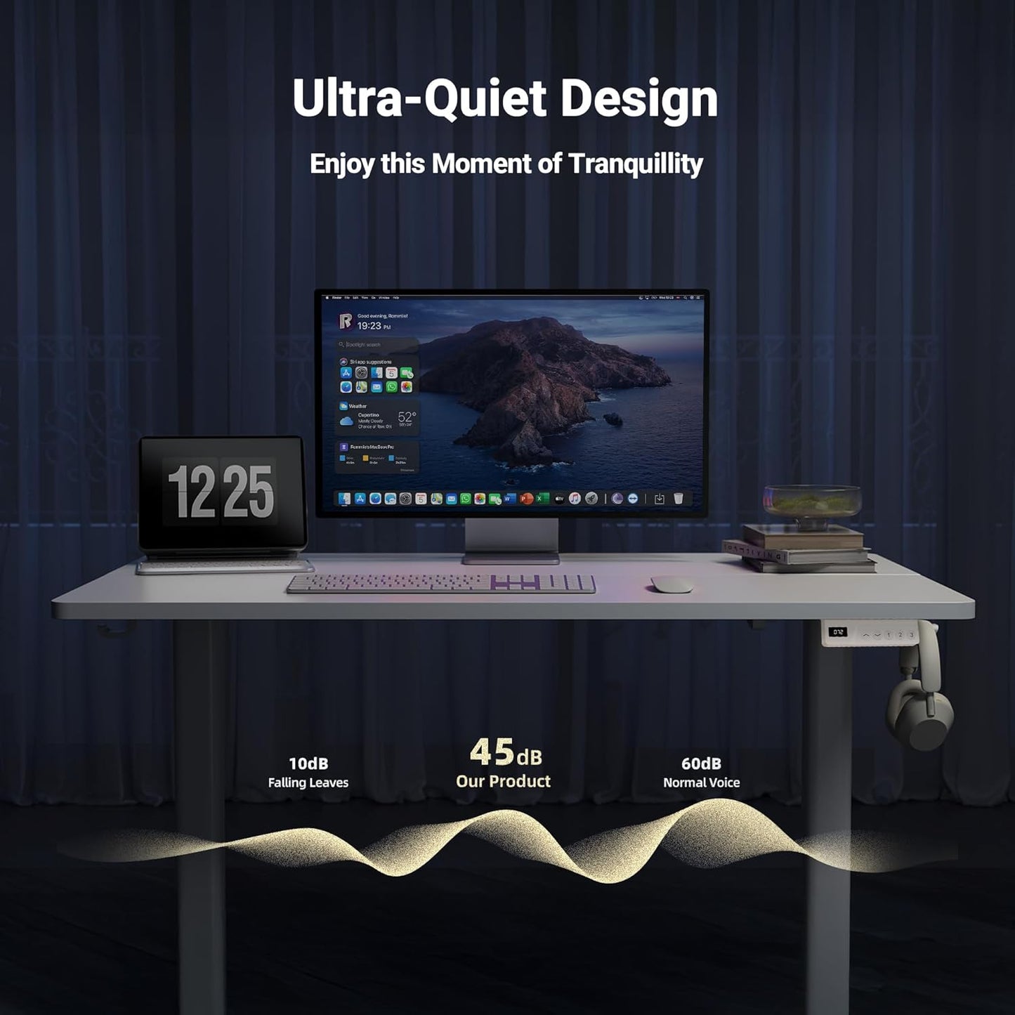 Claiks Electric Standing Desk 140x60cm Height Adjustable Desk with 3 Memory Presets & Sit Stand Reminder, Quiet Home Office Computer Desk with LED Display, Cable Holes & Hooks, White