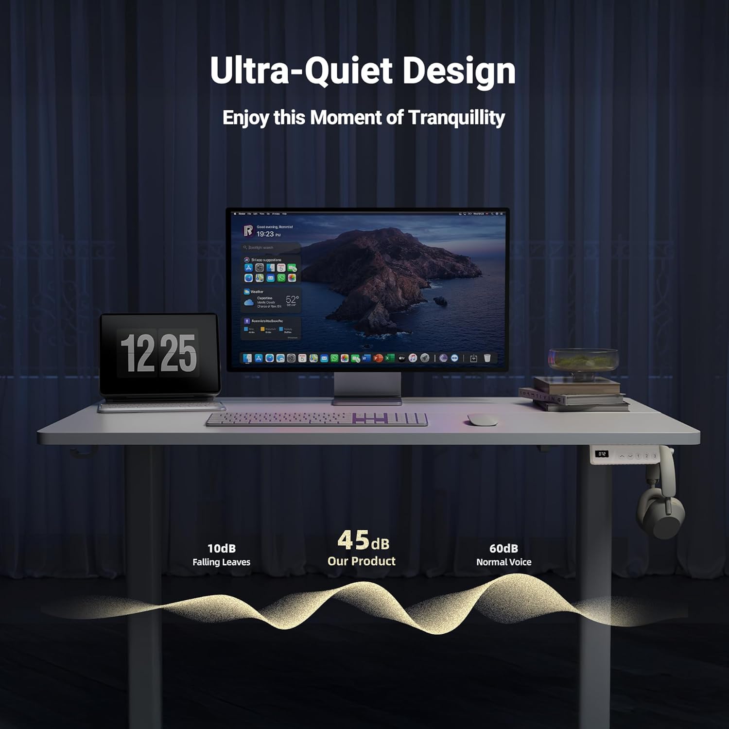 Claiks Electric Standing Desk 140x60cm Height Adjustable Desk with 3 Memory Presets & Sit Stand Reminder, Quiet Home Office Computer Desk with LED Display, Cable Holes & Hooks, White