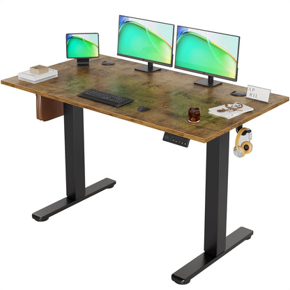 Claiks Electric Standing Desk 140x60cm Height Adjustable Desk with 3 Memory Presets & Sit Stand Reminder, Quiet Home Office Computer Desk with LED Display, Cable Holes & Hooks, White