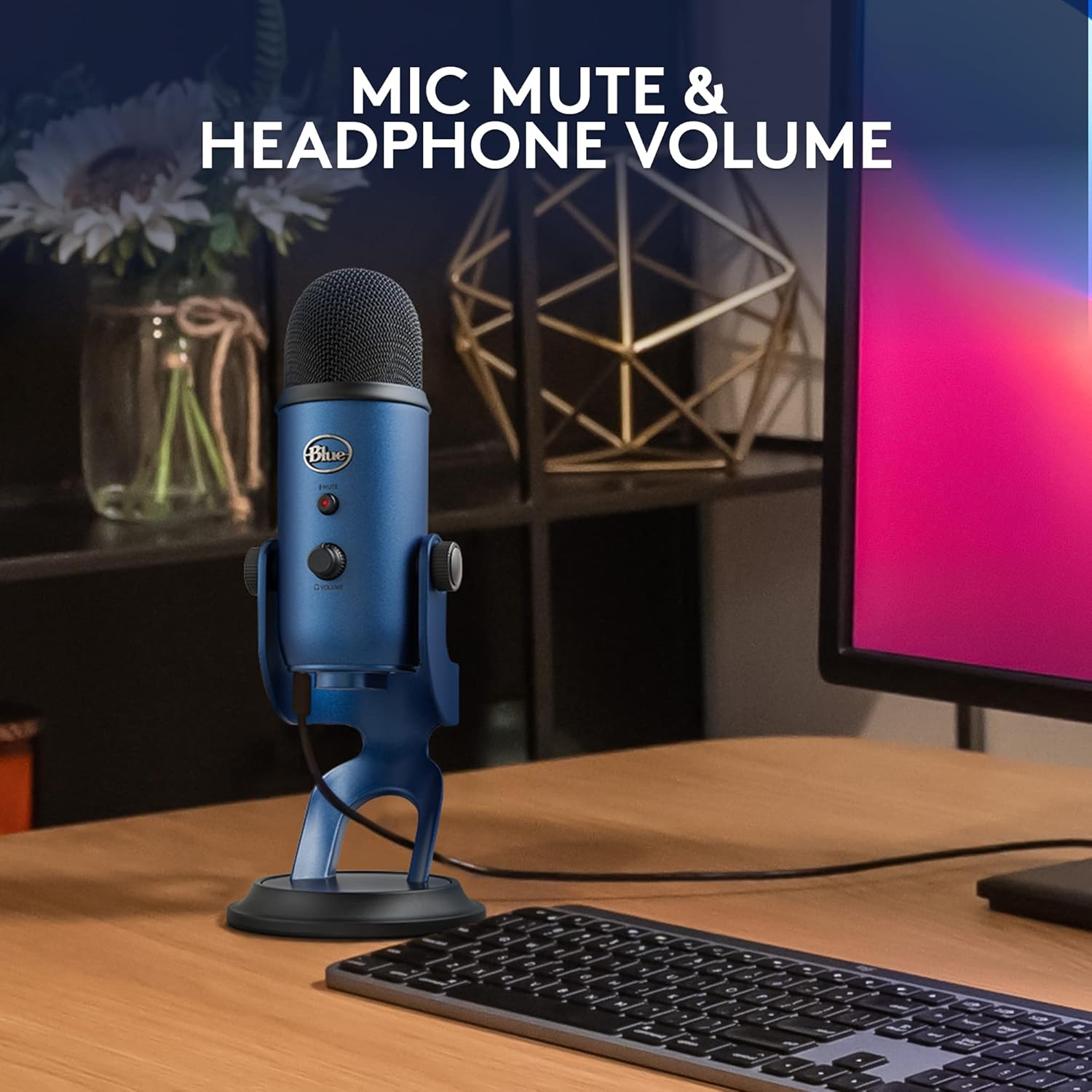 Logitech for Creators Blue Yeti USB Microphone for Recording, Streaming, Gaming, Podcasting on PC and Mac, Condenser Mic for Laptop or Computer with Blue VO!CE Effects, Adjustable Stand - Blue