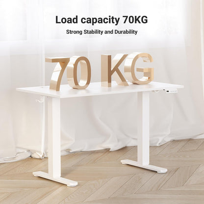 Claiks Electric Standing Desk 140x60cm Height Adjustable Desk with 3 Memory Presets & Sit Stand Reminder, Quiet Home Office Computer Desk with LED Display, Cable Holes & Hooks, White