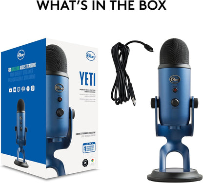 Logitech for Creators Blue Yeti USB Microphone for Recording, Streaming, Gaming, Podcasting on PC and Mac, Condenser Mic for Laptop or Computer with Blue VO!CE Effects, Adjustable Stand - Blue