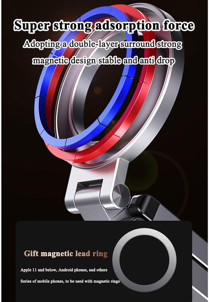 Magnetic Phone Tripod Stand, Portable Selfie Stick Tripod Magic Clip & N52 Magnet, Universal Clip Mount for iPhone & Android, 360° Adjustable for Vlog, Travel, Car, Desktop Use (Silver)