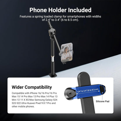 NEEWER BASICS Overhead Phone Mount Holder Stand, Metal Desk Tripod Camera Rig Compatible with iPhone Android Samsung for Cooking Makeup Drawing Vlogging Live Streaming Filming Video Recording, ST013