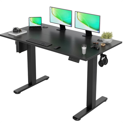 Claiks Electric Standing Desk 140x60cm Height Adjustable Desk with 3 Memory Presets & Sit Stand Reminder, Quiet Home Office Computer Desk with LED Display, Cable Holes & Hooks, White