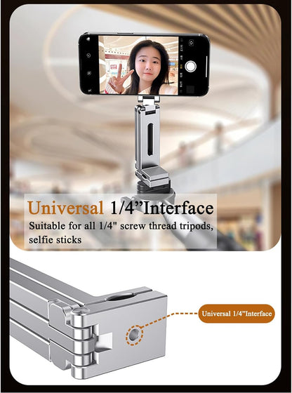 Magnetic Phone Tripod Stand, Portable Selfie Stick Tripod Magic Clip & N52 Magnet, Universal Clip Mount for iPhone & Android, 360° Adjustable for Vlog, Travel, Car, Desktop Use (Silver)