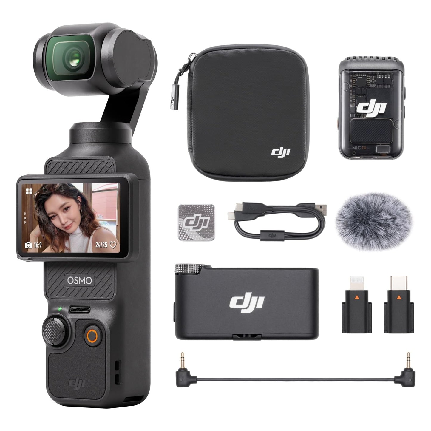 DJI Osmo Pocket 3 Creator Combo, Vlogging Camera with 1'' CMOS & 4K/120fps Video, 3-Axis Stabilization, Face/Object Tracking, Fast Focusing, Mic Included for Clear Sound, Small Camera for Photography