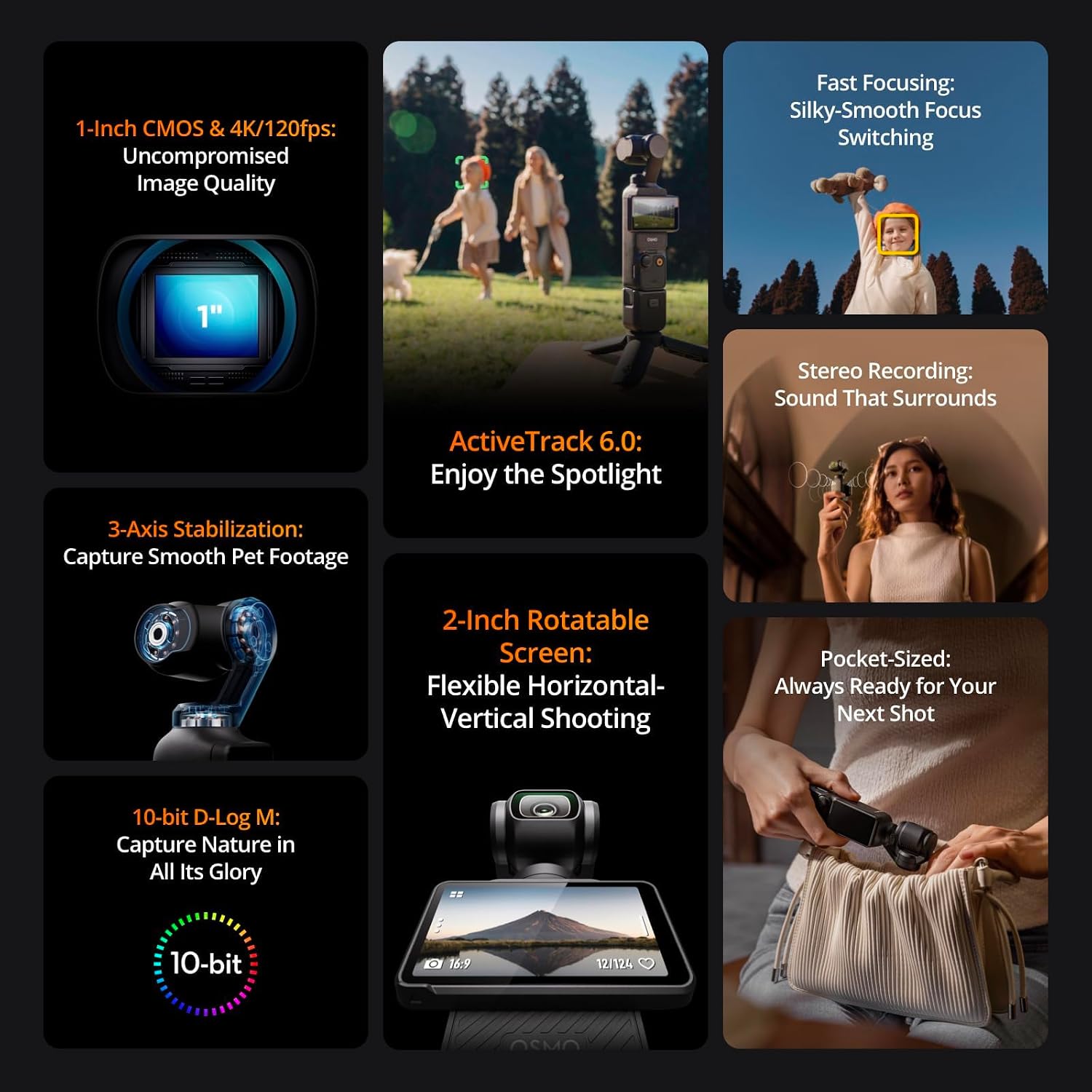 DJI Osmo Pocket 3 Creator Combo, Vlogging Camera with 1'' CMOS & 4K/120fps Video, 3-Axis Stabilization, Face/Object Tracking, Fast Focusing, Mic Included for Clear Sound, Small Camera for Photography