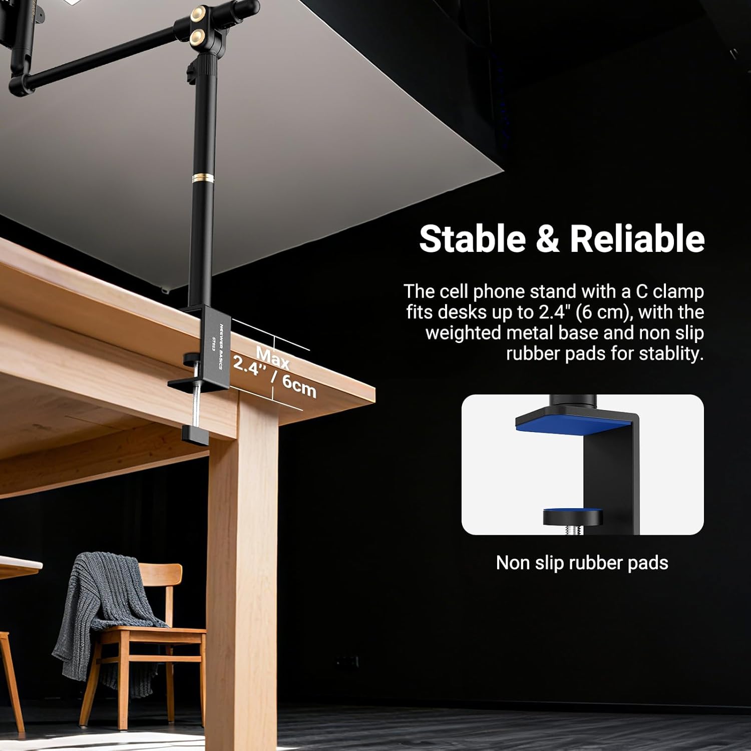 NEEWER BASICS Overhead Phone Mount Holder Stand, Metal Desk Tripod Camera Rig Compatible with iPhone Android Samsung for Cooking Makeup Drawing Vlogging Live Streaming Filming Video Recording, ST013