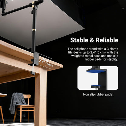 NEEWER BASICS Overhead Phone Mount Holder Stand, Metal Desk Tripod Camera Rig Compatible with iPhone Android Samsung for Cooking Makeup Drawing Vlogging Live Streaming Filming Video Recording, ST013