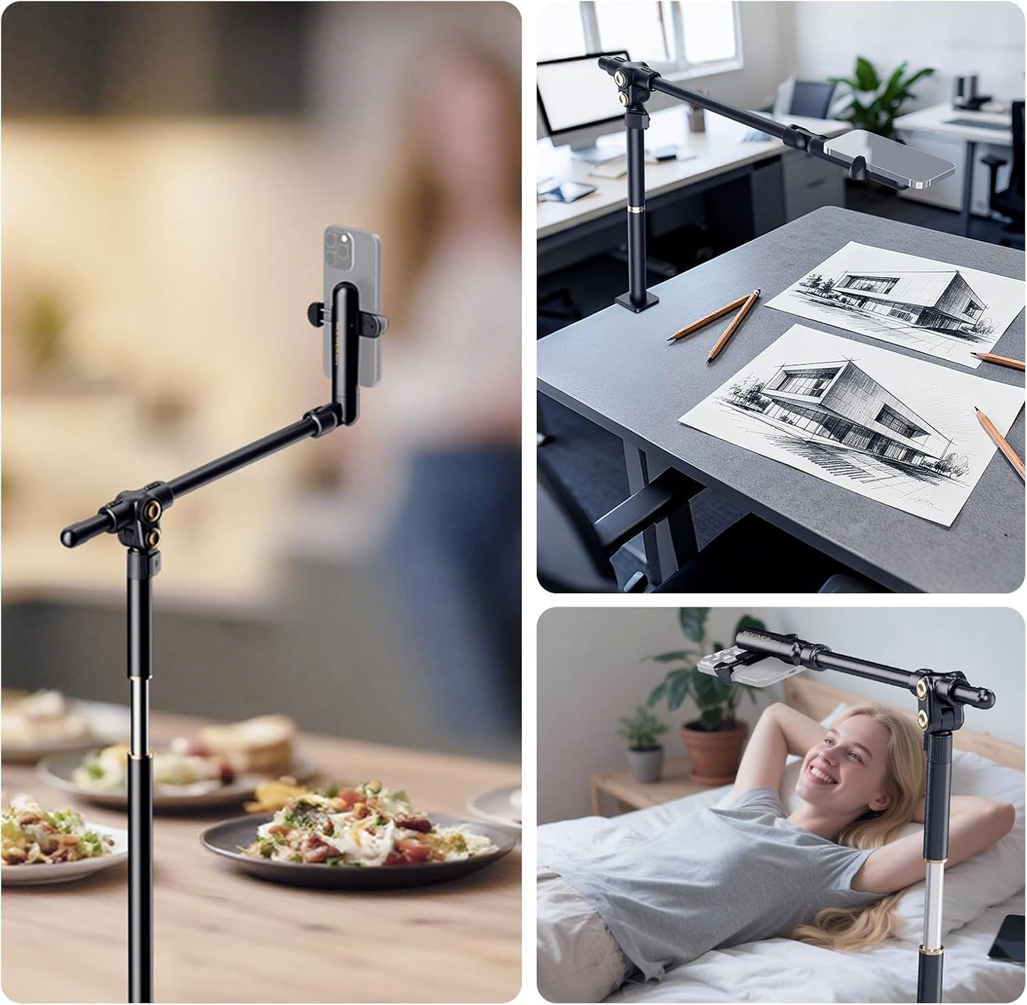 NEEWER BASICS Overhead Phone Mount Holder Stand, Metal Desk Tripod Camera Rig Compatible with iPhone Android Samsung for Cooking Makeup Drawing Vlogging Live Streaming Filming Video Recording, ST013