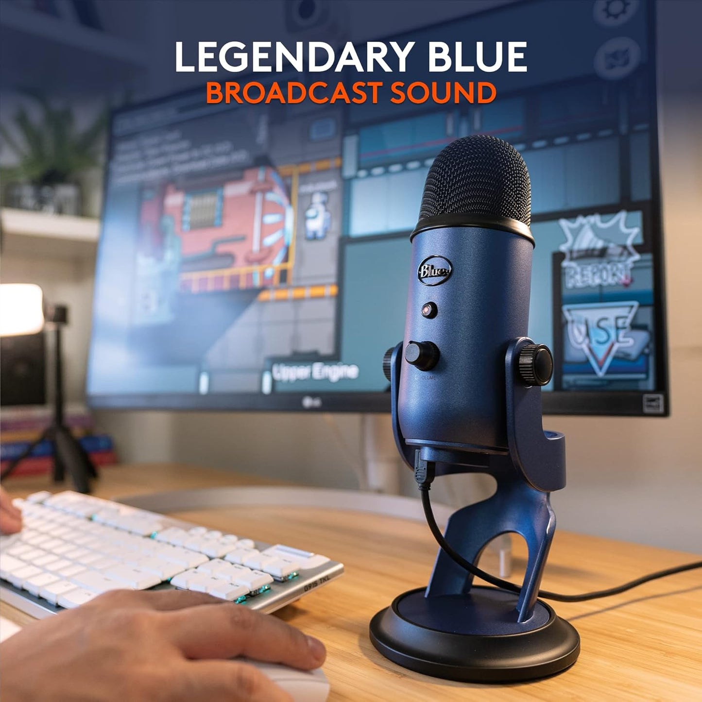 Logitech for Creators Blue Yeti USB Microphone for Recording, Streaming, Gaming, Podcasting on PC and Mac, Condenser Mic for Laptop or Computer with Blue VO!CE Effects, Adjustable Stand - Blue