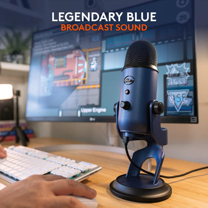 Logitech for Creators Blue Yeti USB Microphone for Recording, Streaming, Gaming, Podcasting on PC and Mac, Condenser Mic for Laptop or Computer with Blue VO!CE Effects, Adjustable Stand - Blue