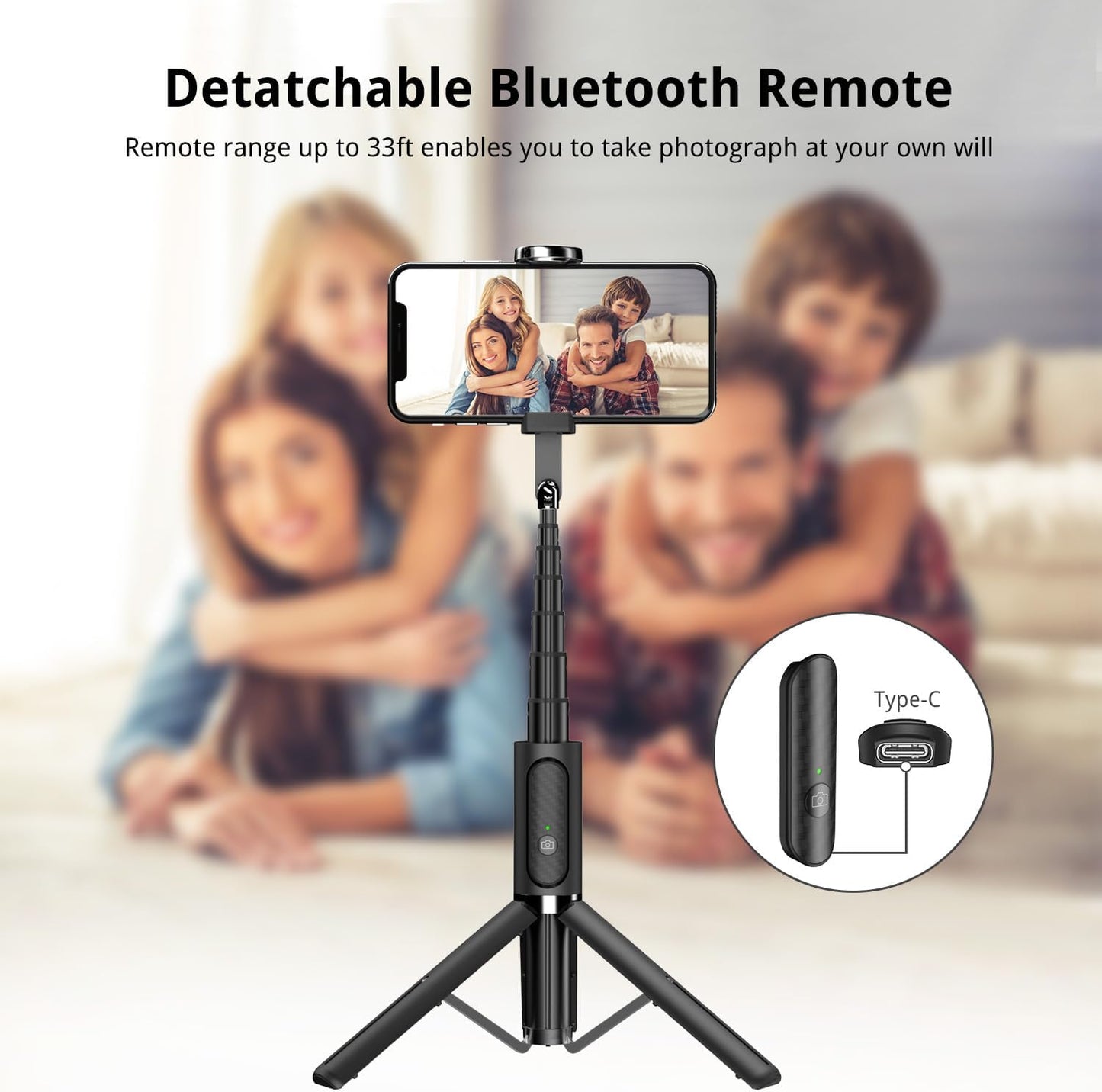ATUMTEK Bluetooth Selfie Stick Tripod, 80CM Mini Extendable 3 in 1 Aluminum Selfie Stick with Wireless Remote Tripod Stand 270° Rotation for iPhone 11/11 Pro/XS Max/XS/XR/X/8/7, Samsung and Smartphone