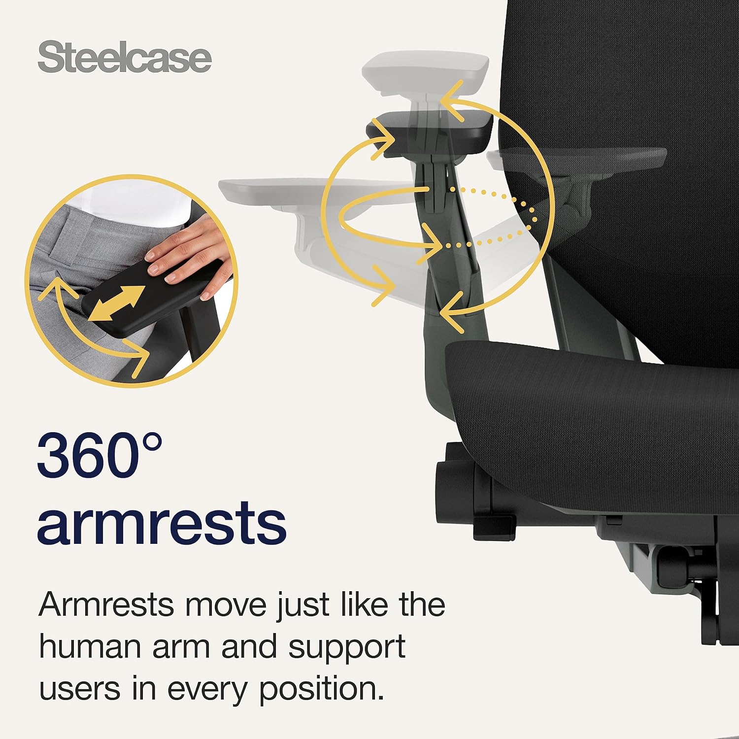 Steelcase Gesture Ergonomic Office Chair With 360° Armrests, 3D Live Back Lumbar Support, Adjustable Headrest Black; Made in Europe, 66 x 62.5 x 107