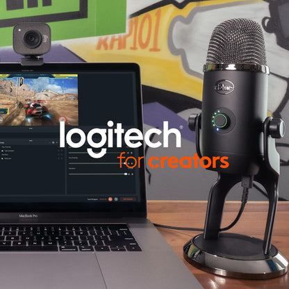 Logitech for Creators Blue Yeti USB Microphone for Recording, Streaming, Gaming, Podcasting on PC and Mac, Condenser Mic for Laptop or Computer with Blue VO!CE Effects, Adjustable Stand - Blue