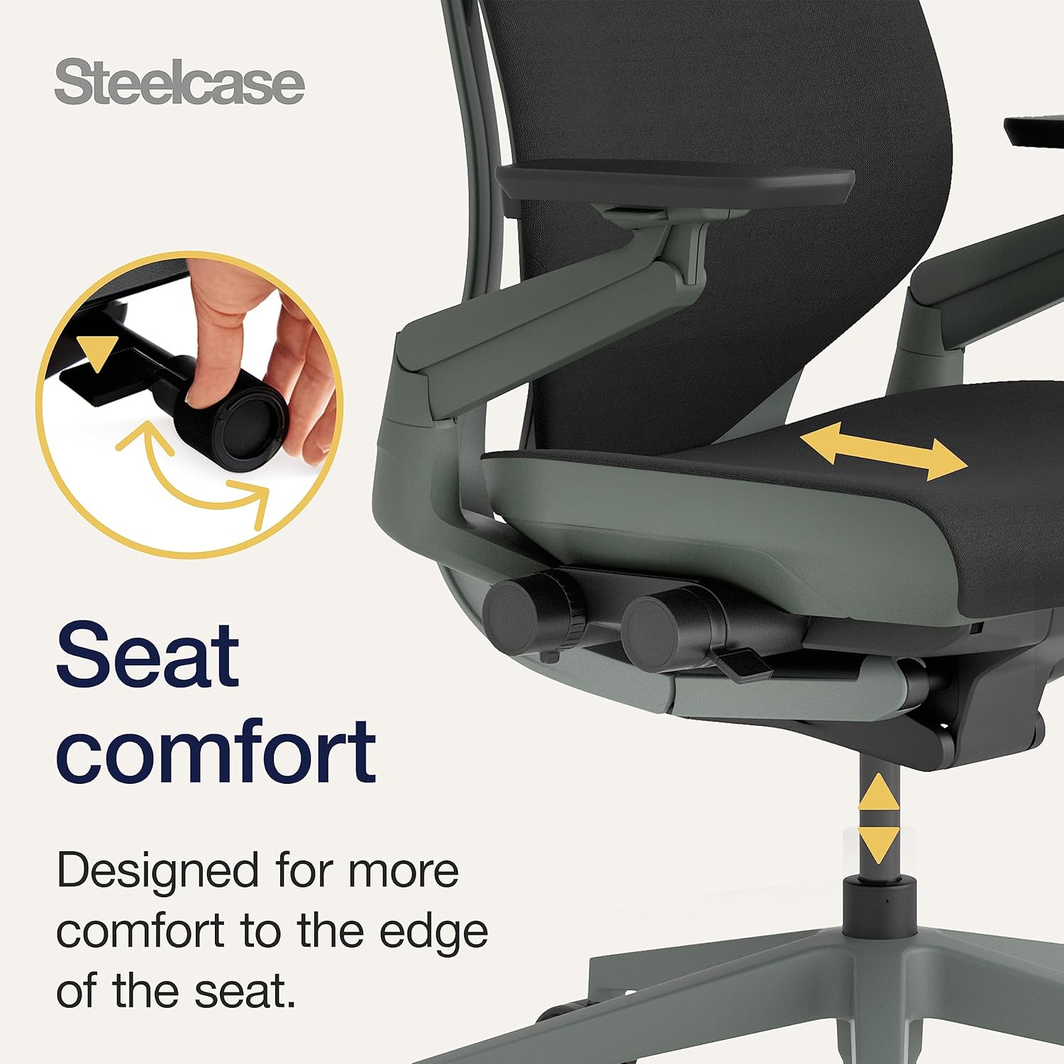 Steelcase Gesture Ergonomic Office Chair With 360° Armrests, 3D Live Back Lumbar Support, Adjustable Headrest Black; Made in Europe, 66 x 62.5 x 107