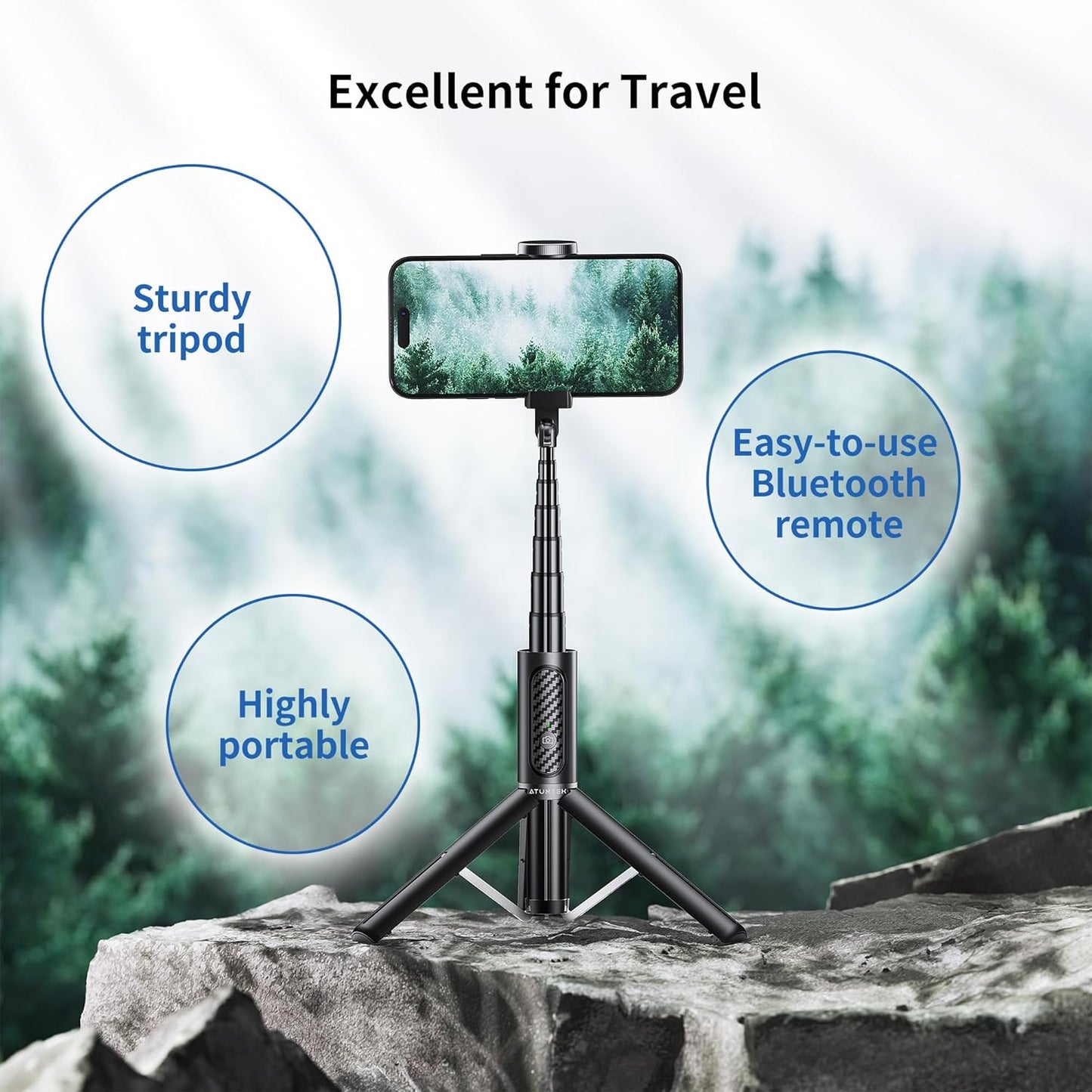 ATUMTEK Bluetooth Selfie Stick Tripod, 80CM Mini Extendable 3 in 1 Aluminum Selfie Stick with Wireless Remote Tripod Stand 270° Rotation for iPhone 11/11 Pro/XS Max/XS/XR/X/8/7, Samsung and Smartphone