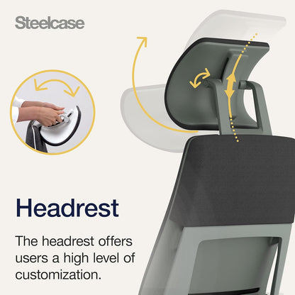 Steelcase Gesture Ergonomic Office Chair With 360° Armrests, 3D Live Back Lumbar Support, Adjustable Headrest Black; Made in Europe, 66 x 62.5 x 107